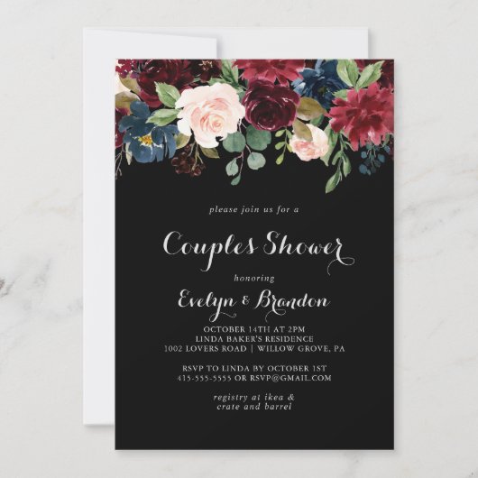 Rustige zwarte botanische stelletschotel kaart (Voorkant)