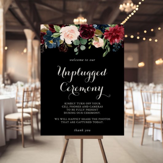 Rustige zwarte botanische unplugged Ceremony-teken Poster