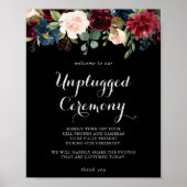 Rustige zwarte botanische unplugged Ceremony-teken Poster (Voorkant)