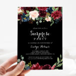 Rustige zwarte botanische verrassingspartij kaart<br><div class="desc">Deze netelige uitnodiging van een zwarte botanische verrassingspartij is perfect voor een klassieke verjaardag,  pensionering of een verrassingsfeest. Het ontwerp is voorzien van bruine,  rode,  marineuze,  blauwe en zwarte stralende en grijze handbeschilderde bloemen in een zwarte achtergrond,  die de natuurlijke schoonheid inspireren.</div>