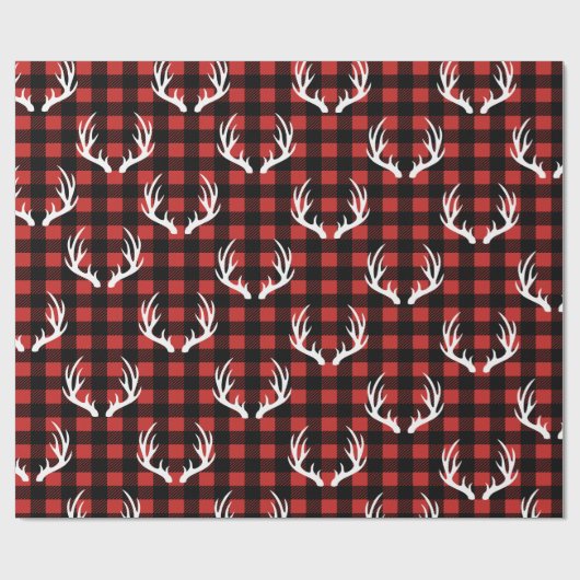 Rustige zwarte Buffalo Pset White Deer Antlers Cadeaupapier (Vlak)