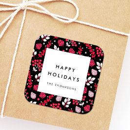 Rustige zwarte en rode kerstpatronen vierkante sticker