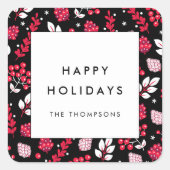 Rustige zwarte en rode kerstpatronen vierkante sticker (Voorkant)