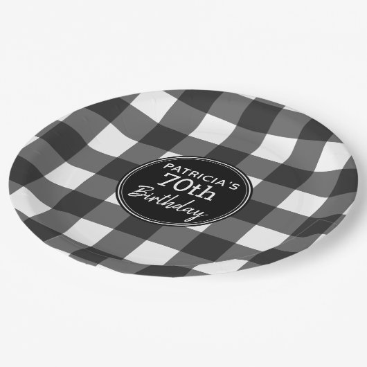 Rustige zwarte en witte buffelbalo: verjaardagsfee papieren bordje (Gekanteld)