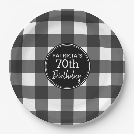 Rustige zwarte en witte buffelbalo: verjaardagsfee papieren bordje (Voorkant)