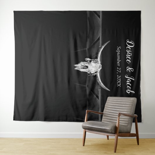 Rustige zwarte en witte Westerne bull schedel acht Wandkleed (In Situ (horizontaal))