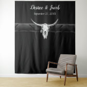 Rustige zwarte en witte Westerne bull schedel acht Wandkleed (In situ)