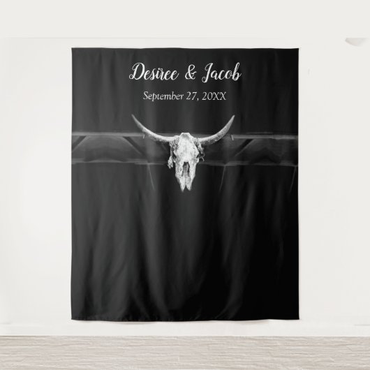 Rustige zwarte en witte Westerne bull schedel acht Wandkleed (Voorkant)