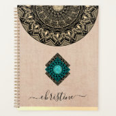 Rustige zwarte gouden mandala beige burlap naam planner (Voorkant)
