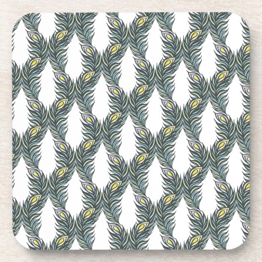 Rustige zwarte, groene en witte pacockveren bier onderzetter (Voorkant)