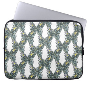 Rustige zwarte, groene en witte pacockveren laptop sleeve