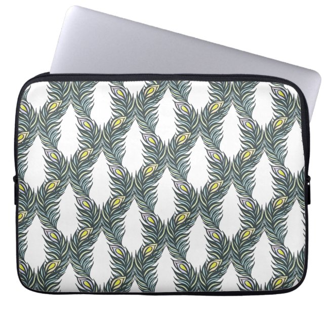 Rustige zwarte, groene en witte pacockveren laptop sleeve (Voorkant)