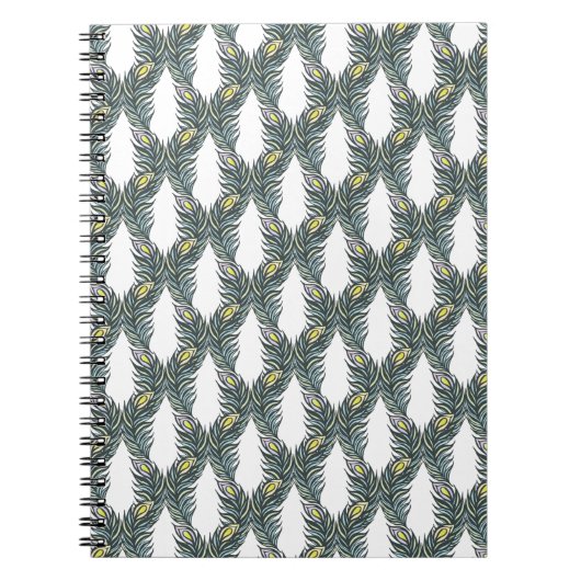 Rustige zwarte, groene en witte pacockveren notitieboek (Voorkant)