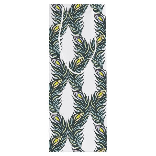 Rustige zwarte, groene en witte pacockveren wijn cadeautas (Achterkant)