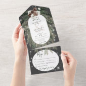 Rustige zwarte koolpine wintersparkle Dinner All In One Uitnodiging (Afscheurbaar)