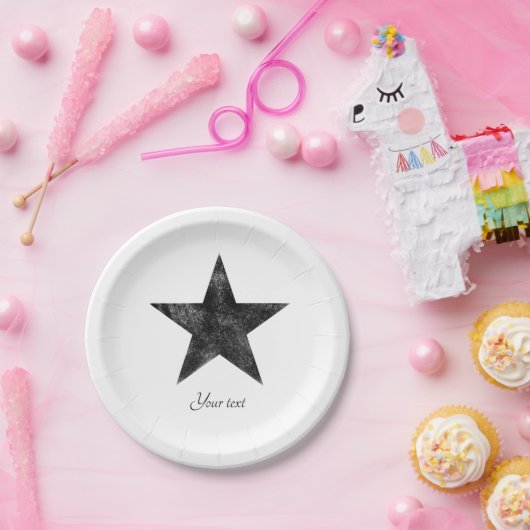 Rustige zwarte ster op maat papieren bordje (Feest)