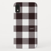 Rustige zwarte & witte controleur Tartan Monogram Case-Mate iPhone Case (Achterkant)