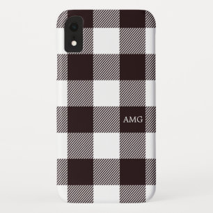 Rustige zwarte & witte controleur Tartan Monogram Case-Mate iPhone Case