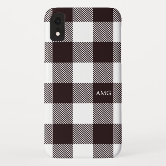 Rustige zwarte & witte controleur Tartan Monogram Case-Mate iPhone Case (Achterkant)