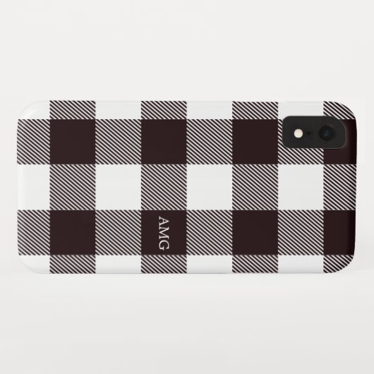 Rustige zwarte & witte controleur Tartan Monogram Case-Mate iPhone Case (Achterkant (horizontaal))