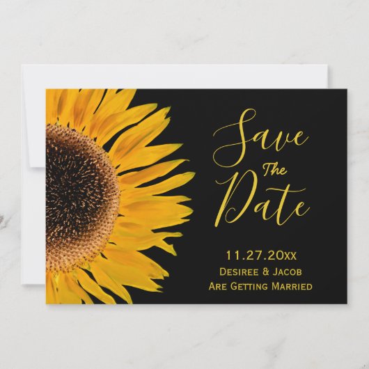 Rustige zwarte zonnebloem bespaart de datum save the date (Voorkant)