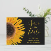 Rustige zwarte zonnebloem bespaart de datum save the date (Staand voorkant)