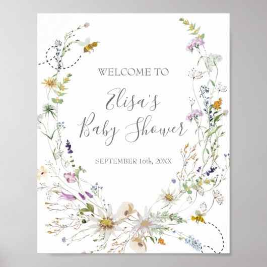 Rustiic Bee WildFlowers Baby shower Welkomstteken Poster (Voorkant)