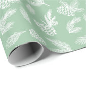 Rusting denneappels patroon wit & mint vakantie cadeaupapier (Rol Hoek)