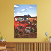 Rusting orange Dodge truck with afschrijoned farm Canvas Afdruk (Insitu (Woonkamer))
