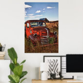 Rusting orange Dodge truck with afschrijoned farm Poster (Thuiskantoor)