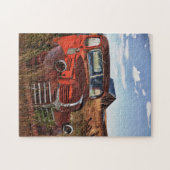 Rustingwagen oranje Dodge met verlaten boerderij Legpuzzel (Horizontaal)