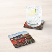 Rustingwagen oranje Dodge met verlaten boerderij Onderzetter (Rechterzijde)