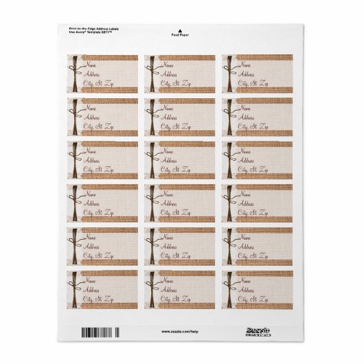 Rustisch Adresetiket van het landschap Burlap Etiket (Full Sheet)