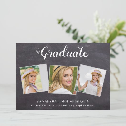 Rustisch Afstuderen - Aangepast 3-fotoalkbord Kaart (Staand voorkant)