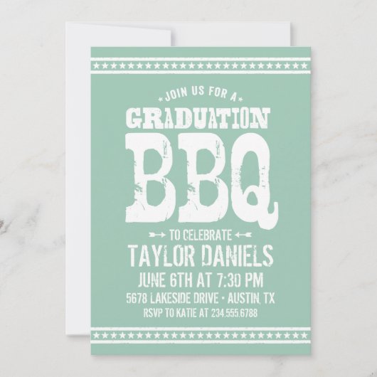 Rustisch Afstuderen BBQ Uitnodiging | bewerkbare k (Voorkant)