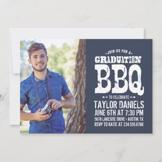Rustisch Afstuderen BBQ Uitnodiging | bewerkbare k (Voorkant)