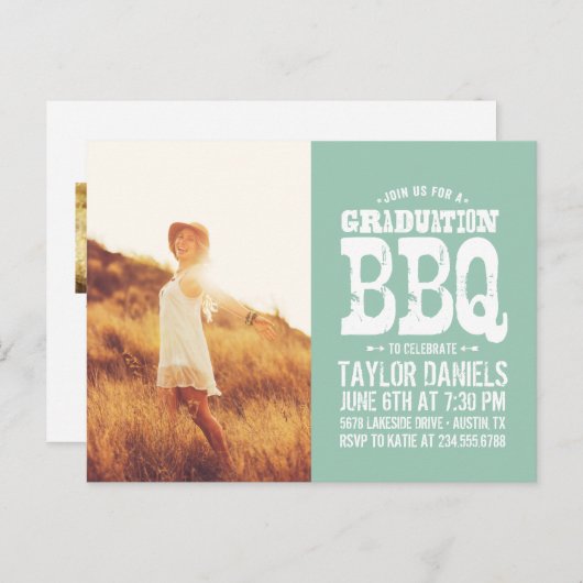 Rustisch Afstuderen BBQ Uitnodiging | bewerkbare k (Voorkant / Achterkant)