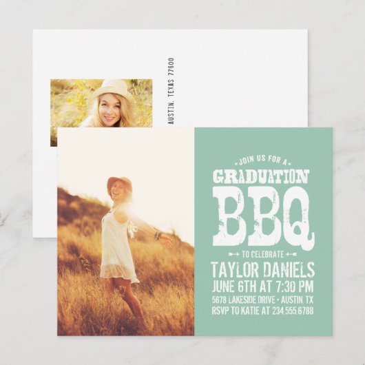 Rustisch Afstuderen BBQ Uitnodiging | bewerkbare k Briefkaart (Voorkant / Achterkant)