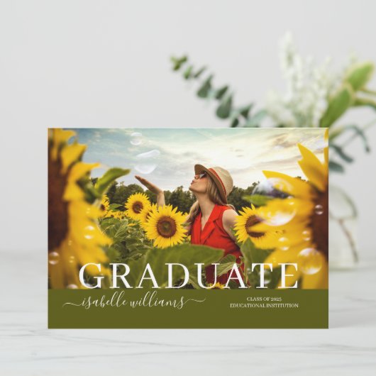 Rustisch Afstuderen Foto zonnebloemen Aankondiging (Staand voorkant)