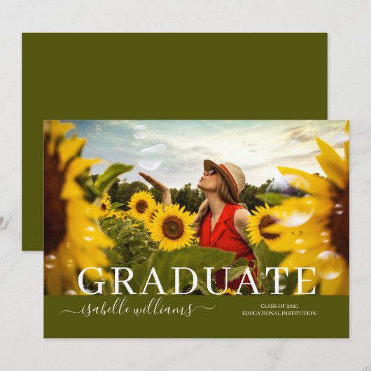 Rustisch Afstuderen Foto zonnebloemen Aankondiging (Voorkant / Achterkant)