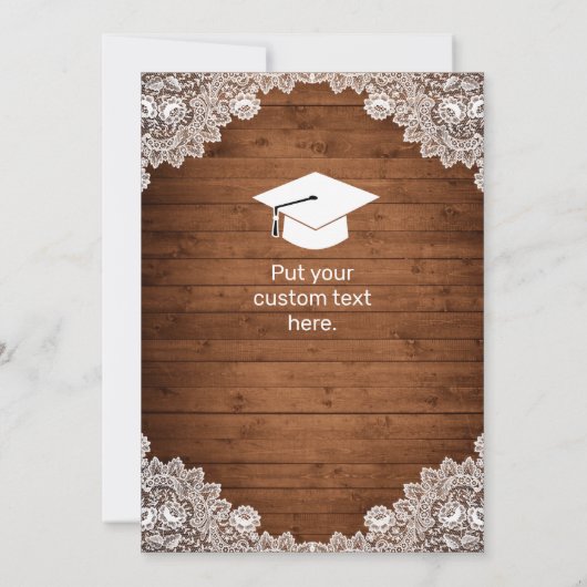 Rustisch Afstuderen met hout en witte kant Aankondiging (Achterkant)