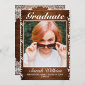 Rustisch Afstuderen met hout en witte kant Aankondiging (Voorkant / Achterkant)