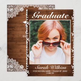 Rustisch Afstuderen met hout en witte kant Aankondiging