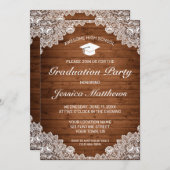 Rustisch Afstuderen met hout en witte kant Kaart (Voorkant / Achterkant)