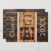 Rustisch Afstuderen met houttoon Kaart (Voorkant / Achterkant)