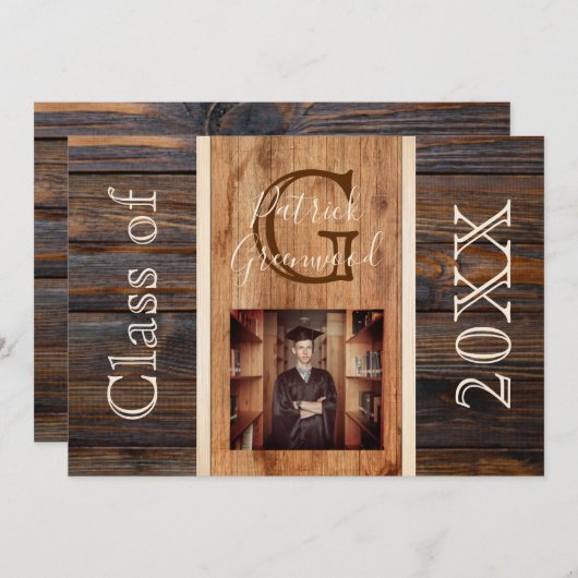 Rustisch Afstuderen met houttoon Kaart (Voorkant / Achterkant)