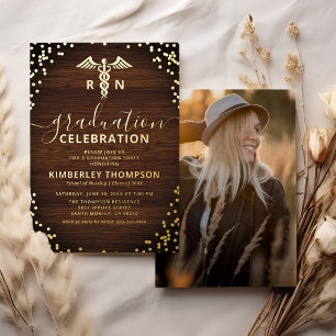 Rustisch Afstuderen van de verpleegschool Real Gol Folie Uitnodiging