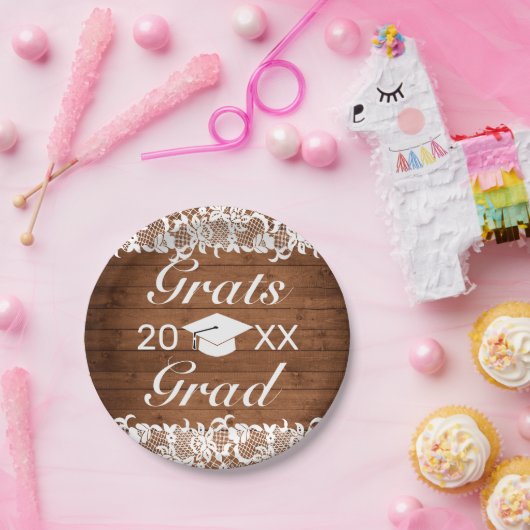 Rustisch Afstuderen van hout en witte langkratten Papieren Bordje (Feest)