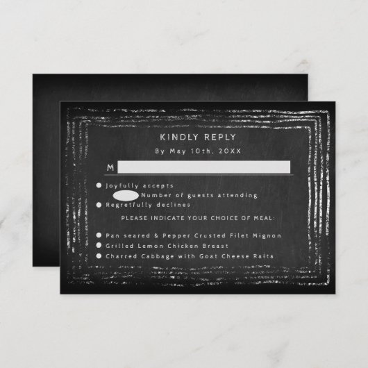 Rustisch alkboard RSVP w maaltijdkeuzes (Voorkant / Achterkant)