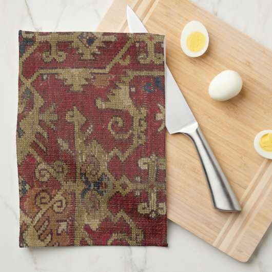 Rustisch Antiek oosterachtig Perzisch Rode Patroon Theedoek (Quarter Fold)